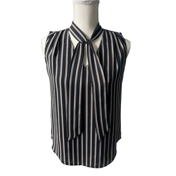 WHITE HOUSE BLACK MARKET Striped Bow Neck Tank Top Size 0 - Picture 1 of 7